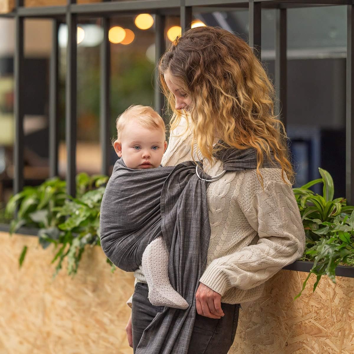 Ring Sling Draagdoek - Babydraagdoek Draagband - Baby Dragen - Diagonaal Elastisch - Vanaf Geboorte - Denim Zwart – foto 4