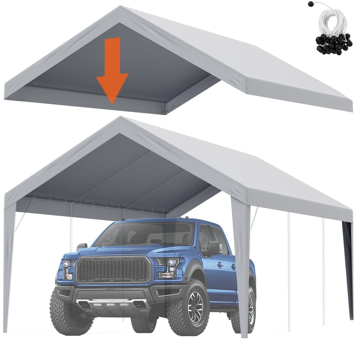 MakkelijkMooi Vervangende Carport Dakzeil - Partytent - Snelle Montage - Grijs - Waterdicht & UV50+ Bescherming - Perfecte Pasvorm