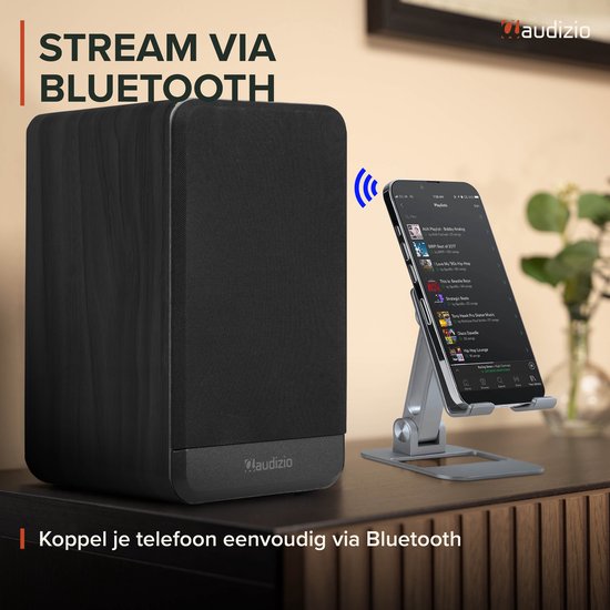 Boekenplank speakers - Audizio BS10 actieve speakerset - HiFi speakers met Bluetooth - 80W - Zwart van Merkloos — afbeelding 4