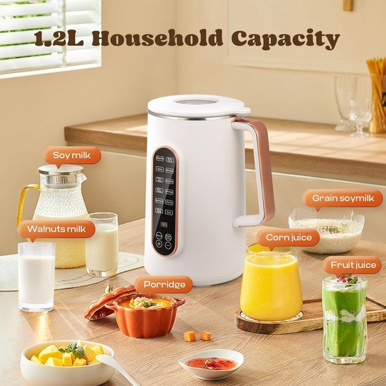 Notenmelkmaker, 1,2 liter, 8-in-1 automatische sojamelkmachine voor amandel-, haver- en melkvrije dranken, 10 messen, 12 uur vertragingstart, zelfreiniging en warmhoudfunctie, 220 V van Merkloos — afbeelding 3