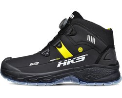 HKS Running Star RS 275 BOA S3 werkschoenen - veiligheidsschoenen - safety shoes - heren - hoog - stalen neus - zonder veters - antislip - ESD - lichtgewicht - Vegan - zwart/geel - maat 42