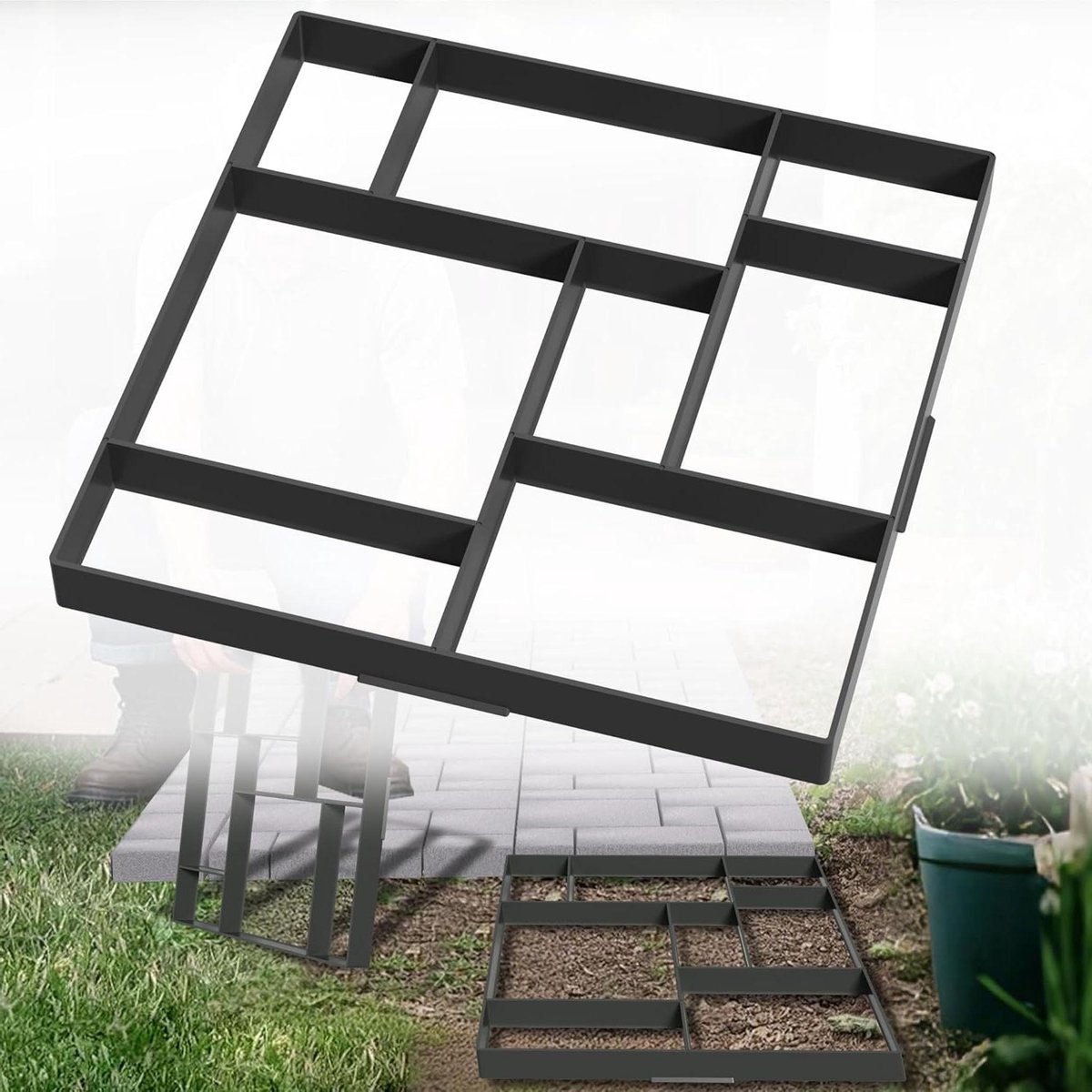 Betonvorm Set - Looppad Vorm - Tuin Bestraten - Herbruikbaar Vierkant - 3 stuks - Zwart
