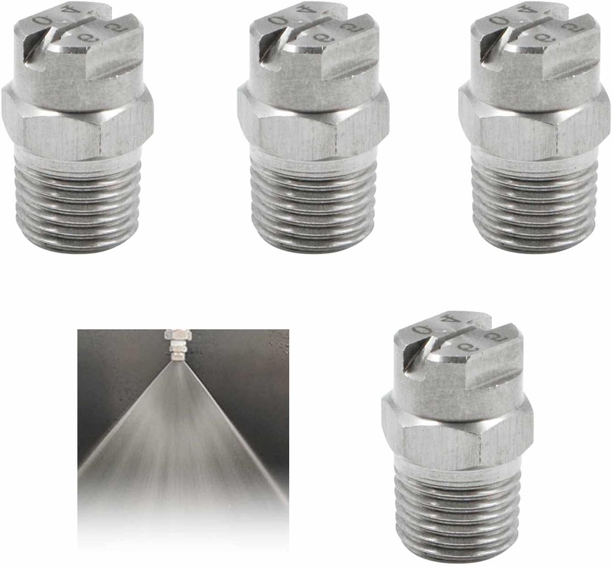 Hogedruk spuitkop met ventilator nozzle, oppervlakte reiniger, roestvrijstalen mist spuiter, accessoires voor wassen, 65 graden opening, 1/4 inch schroefdraad, set van 4 stuks