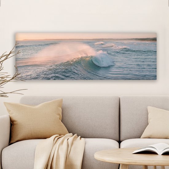 Tableau sur toile 90x30 cm - Décoration murale exclusive Vague - Mer - Eau - Décoration murale salon - Décoration chambre - Accessoires de chambre - Tableaux sur toile