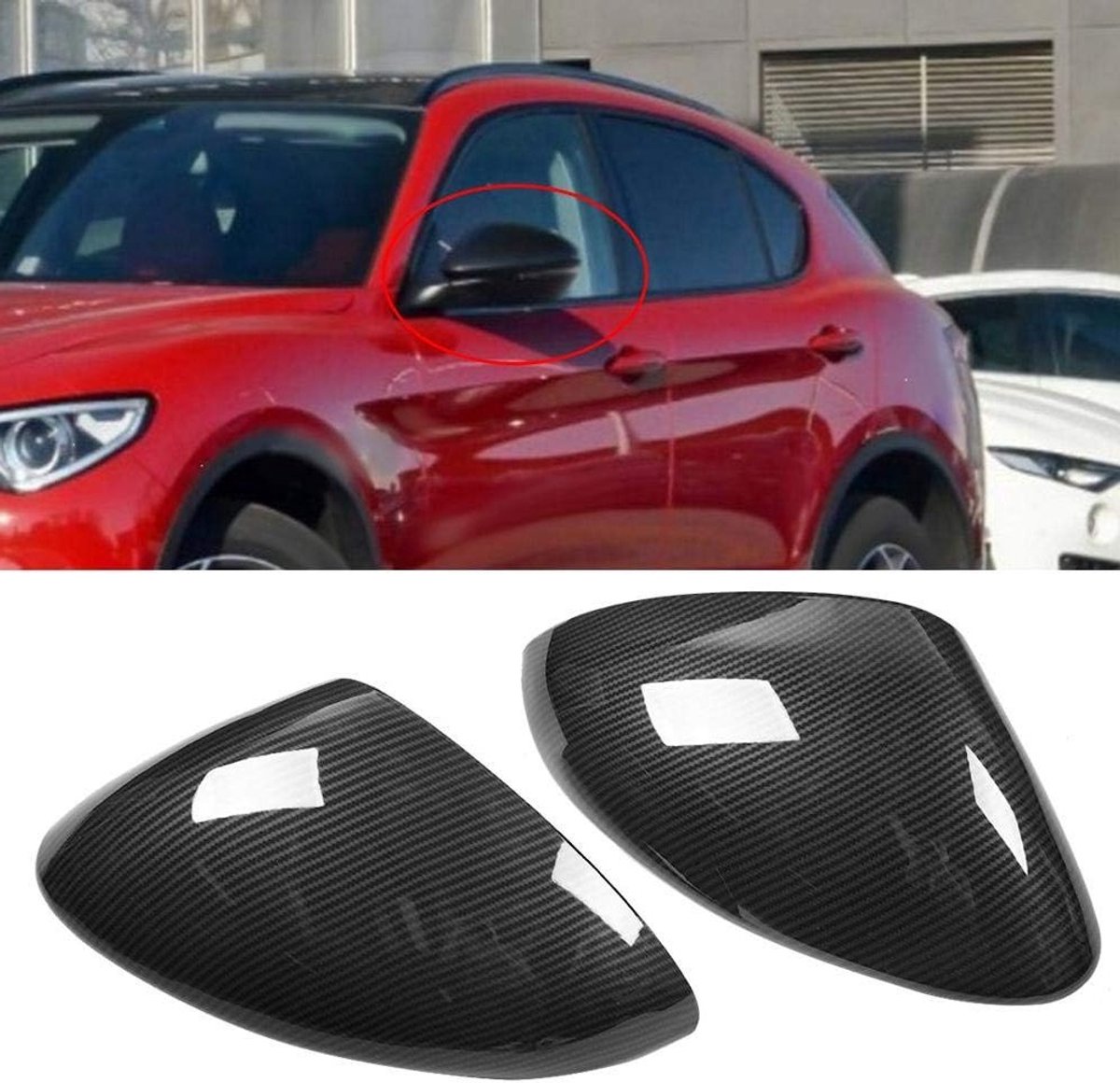 Zijspiegel Cover in Carbon Fiber Stijl voor Auto's, Geschikt voor Stelvio 2017-2020, Duurz
