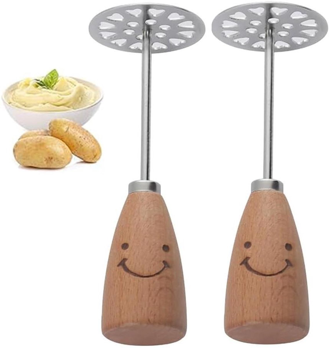 Aardappelstamper - Puree Gereedschap - Groenten Puréren - Roestvrij Staal - 2 stuks - Zilver