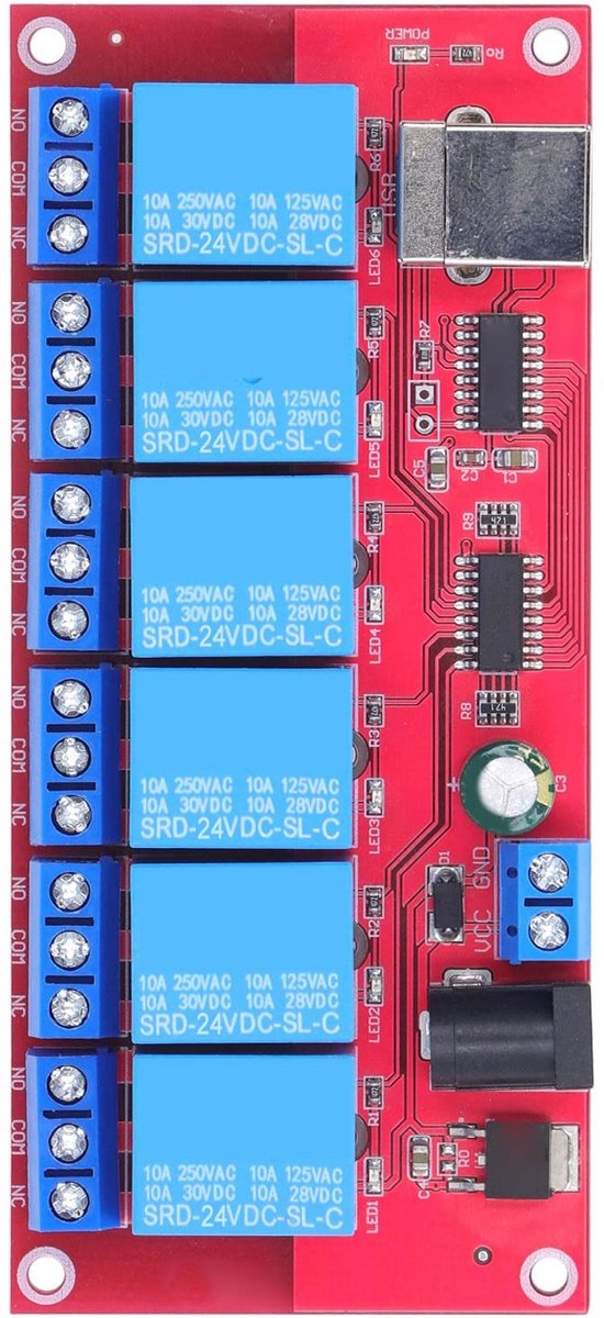 Allecto - USB-relaismodule - 6 kanalen - 10 A capaciteit - PCB-design - Geschikt voor thuisboerderij - Ideaal voor huishoudens en bedrijven