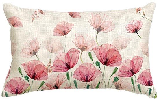 Allecto- Kussensloop - Klaprozen - Lente - 30x50 cm - Sierkussenhoes - Sofa - Woonkamer - Decoratie - Geschikt voor Allecto - Zomer - Bladeren - Kussenovertrek
