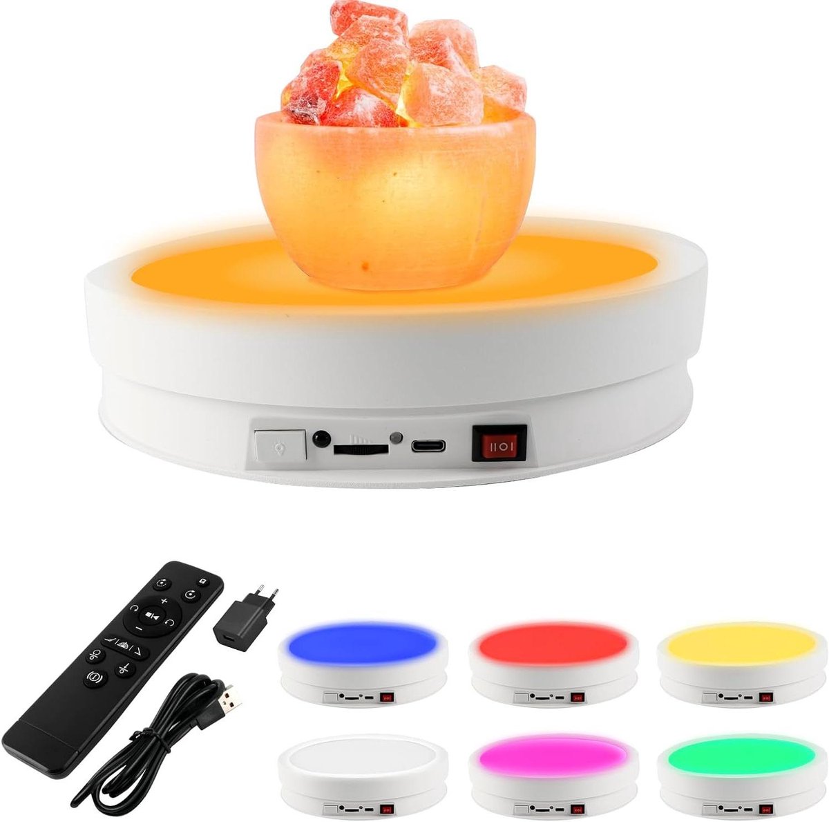 Elektrische Draaitafel - Draaistand Display - Productfotografie - 6 Kleuren LED - 22 cm Diameter - Wit