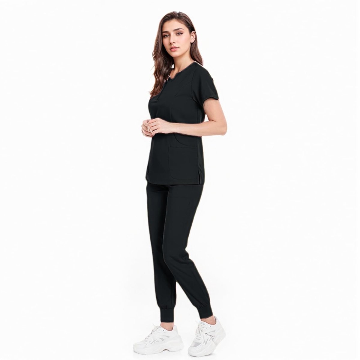 Allecto - Medische Scrubs Set - Comfortabele pasvorm - Zwart - 4 Zakjes - Geschikt voor Dierenarts en Zorgprofessionals - Model Q-DK07