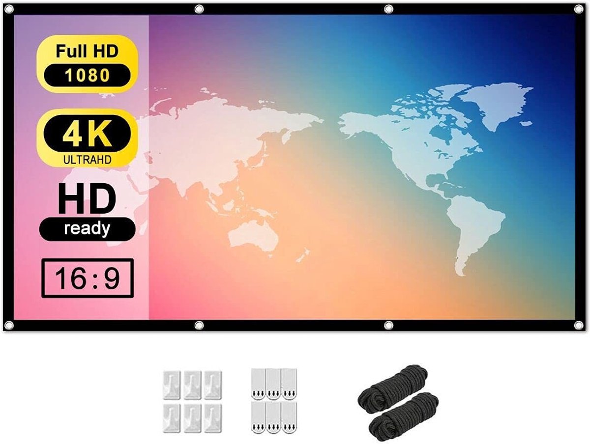 Allecto - Projectiescherm - 100 Inch HD - Draagbaar en Vouwbaar - Geschikt voor Binnen en Buiten - Dubbelzijdig - Ideaal voor Thuisbioscoop
