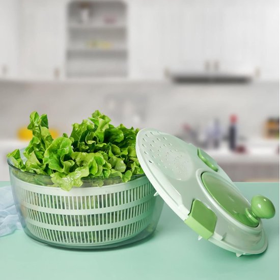 Slacentrifuge Groentedroger - Handmatige Salade Wasmachine - Groenten Drogen - Spatwaterdicht Deksel - 4L Capaciteit - Groen — afbeelding 4