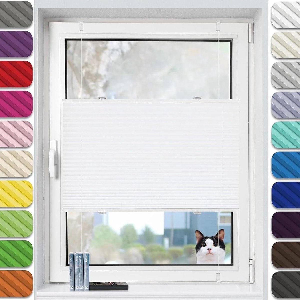 Plissé gordijn - Raambekleding - Privacy verbeteren - Zonder boren - 65 x 160 cm - Wit