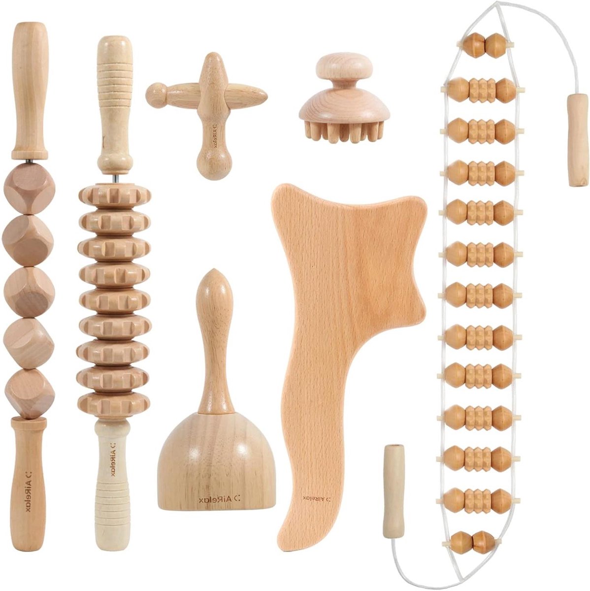 Houttherapie Set - Lichaamsvormend - Lymfedrainage Bevorderen - 7-delige Kit - 119 kg - Natuurlijk Hout