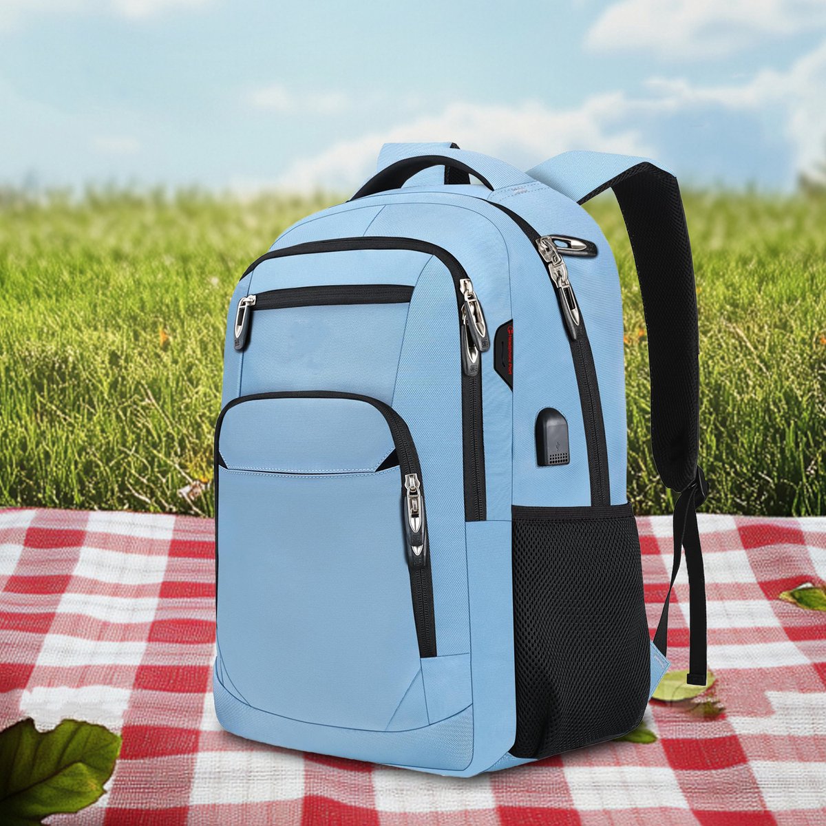 FloraGrace Reistassen - Rugzak, Travel Rugzak, Laptop Rugzak, 18 Inch Rugzak, Grote Capaciteit Rugzak, Lichtgewicht Grote Capaciteit Rugtas, Backpack Voor Werk En Reizen, Travel Backpack Met Veel Vakken, Lichtblauw, Oxford-Stof