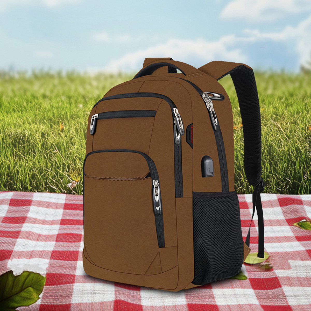 FloraGrace Reistassen - Rugzak, Travel Rugzak, Laptop Rugzak, 18 Inch Rugzak, Grote Capaciteit Rugzak, Lichtgewicht Grote Capaciteit Rugtas, Backpack Voor Werk En Reizen, Travel Backpack Met Veel Vakken, Bruin, Oxford-Stof