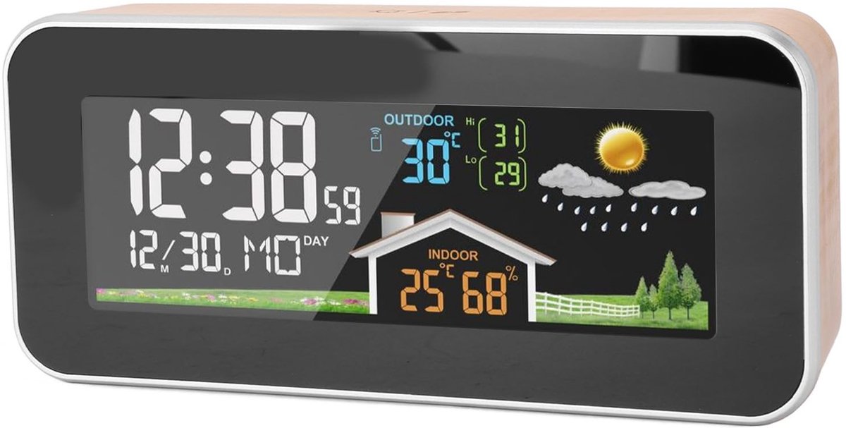 Allecto - Houten Weerstation Klok - Digitale Alarmklok - Temperatuur en Vochtigheid Sensor - Kleurendisplay - Nauwkeurig en Stijlvol - Geschikt voo...