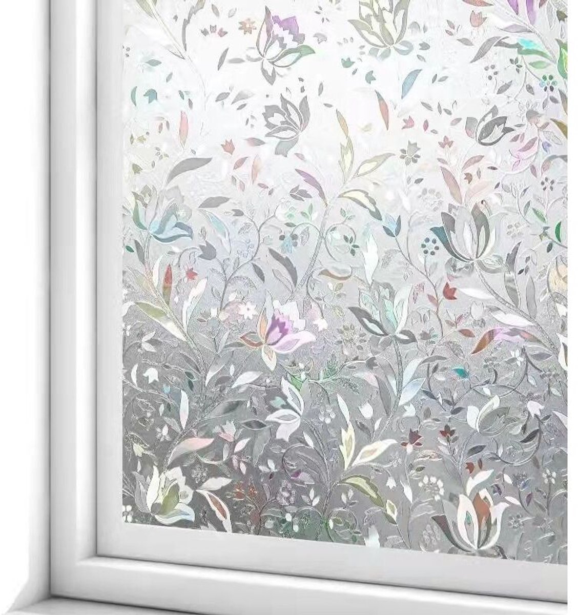 Raamfolie, elektrostatische folie, 45 cm x 200 cm, privacybescherming, UV-bescherming, decoratieve verduisterende raamfolie, tulpvormig patroon.
