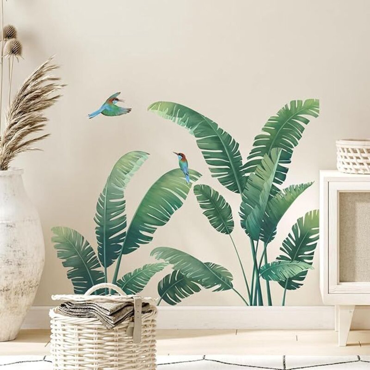 Muurstickers geschikt voor tropische planten, groene palmbladmuurstickers, natuurlijke plantenmuurstickers, geschikt voor het decoreren van woonkamers, slaapkamers, kantoren en achterwanden van banken.