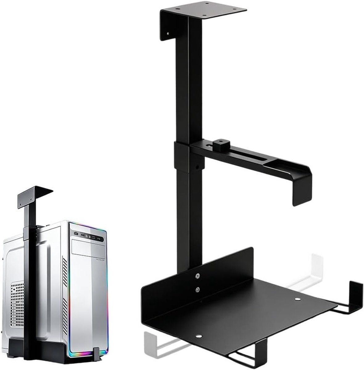 Verstelbare pc-houder voor onder bureau, klemhouder voor wandmontage, stalen constructie, hoogte 50-530 mm, tot 35 kg, geschikt voor de meeste computers en hosts, zwart
