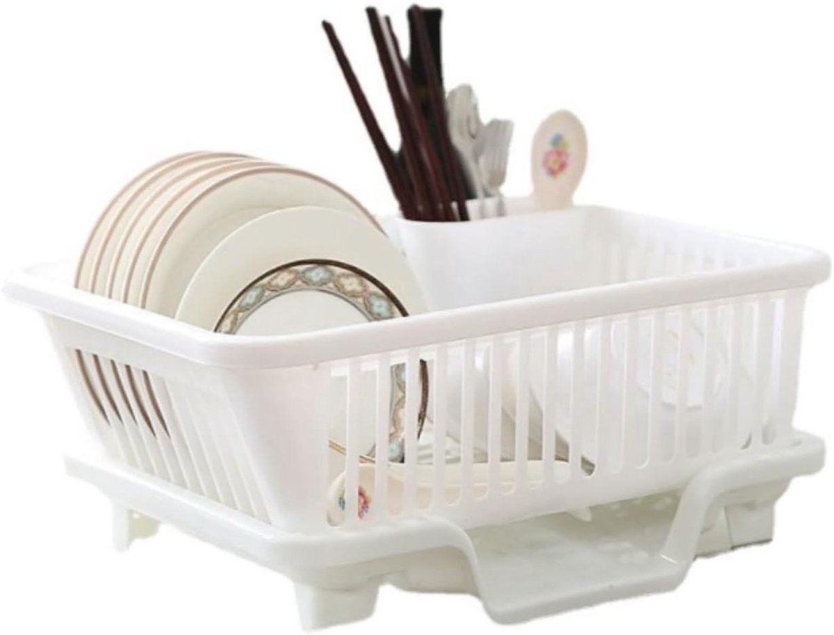 Afdruiprek Keuken - Droogrek Vaat - Servies Drogen - Met Lekbak - 44.5 cm - Wit