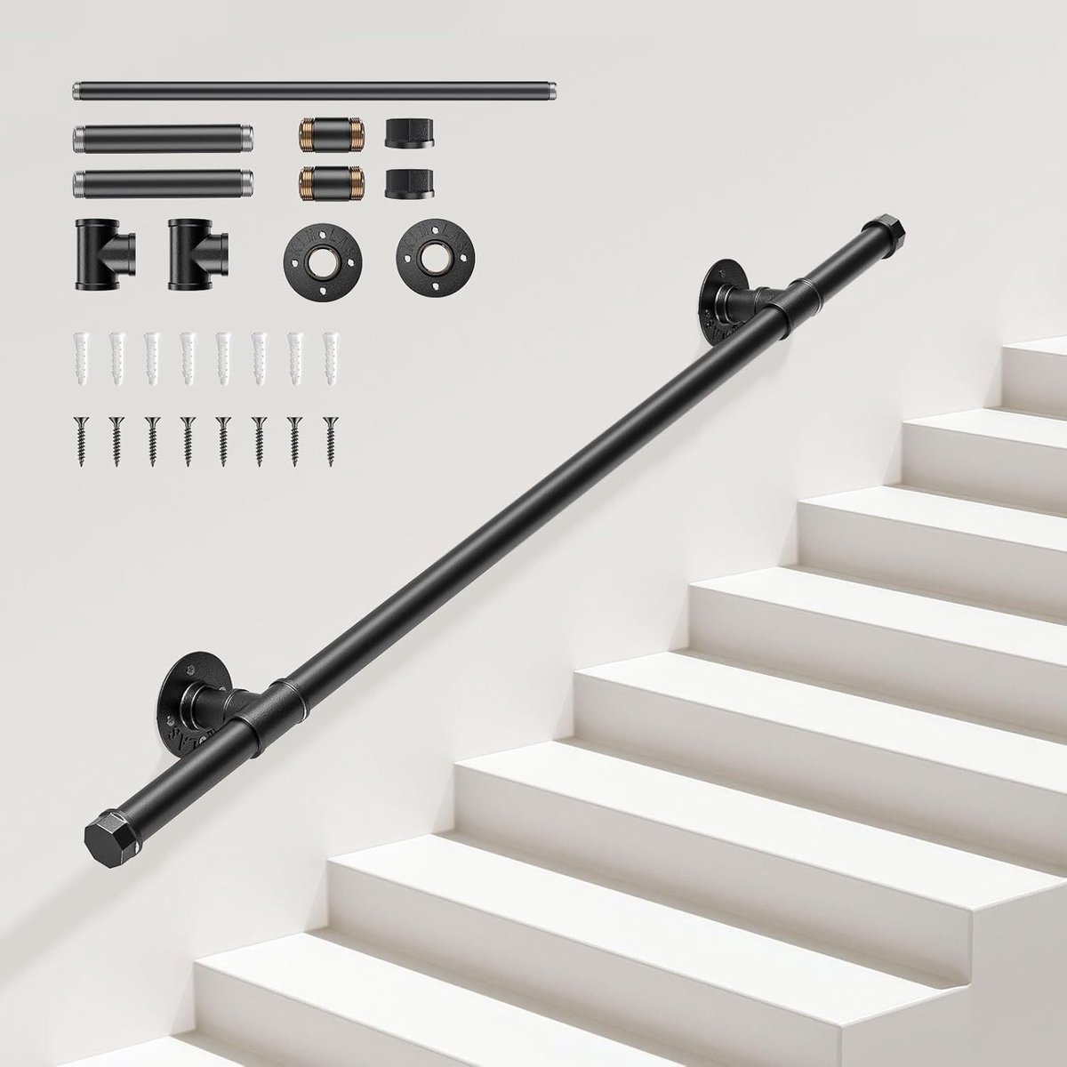 Trapleuning Set - Veiligheidshandvat - Veiligheid Binnen - Industriële Stijl - 1 Meter - Zwart