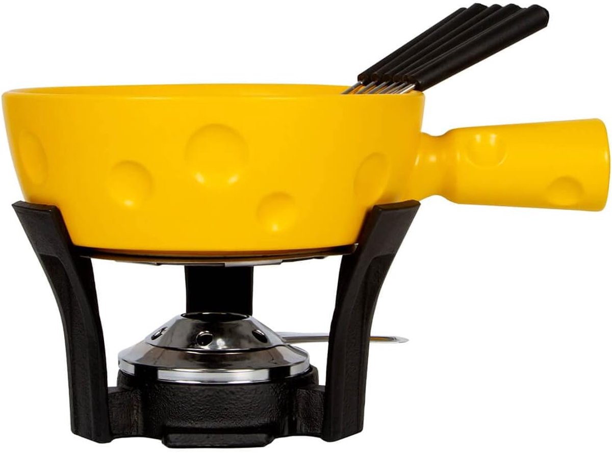 Kaas Fondue Set - Smeltpan - Gezellig Tafelen - Inclusief 6 Vorken - 1.3 Liter - Zwart