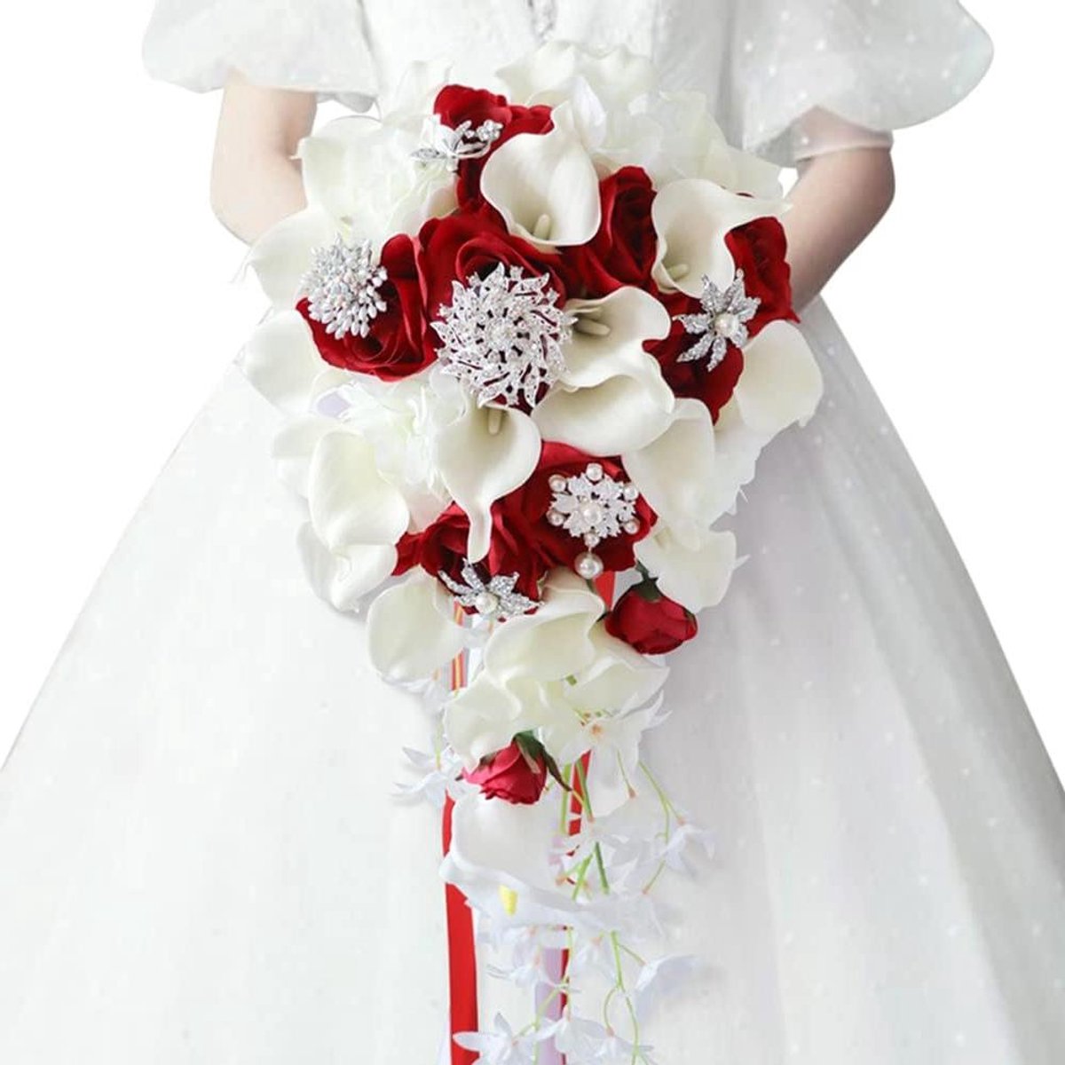 Bruidsboeket - Bruiloft bloemen - Bruiloft decoratie - Handgemaakt gesimuleerd - Lichtgewicht ontwerp - Wit