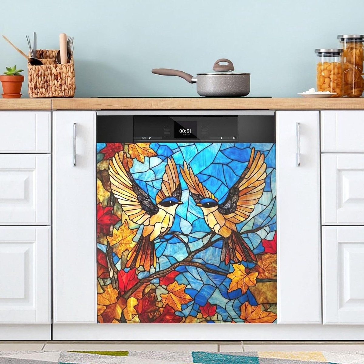 Vaatwasser Magneetdeksel - Apparaat Cover - Keuken Decoratie - Gemakkelijke Installatie - 58 x 81 cm - Herfst Vogels
