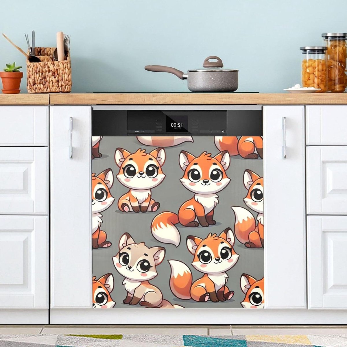 Vaatwasser Covers - Keuken Decor - Keuken Opfrissen - Universele Compatibiliteit - 23 x 26 Inch - Schattige Vos Grijs