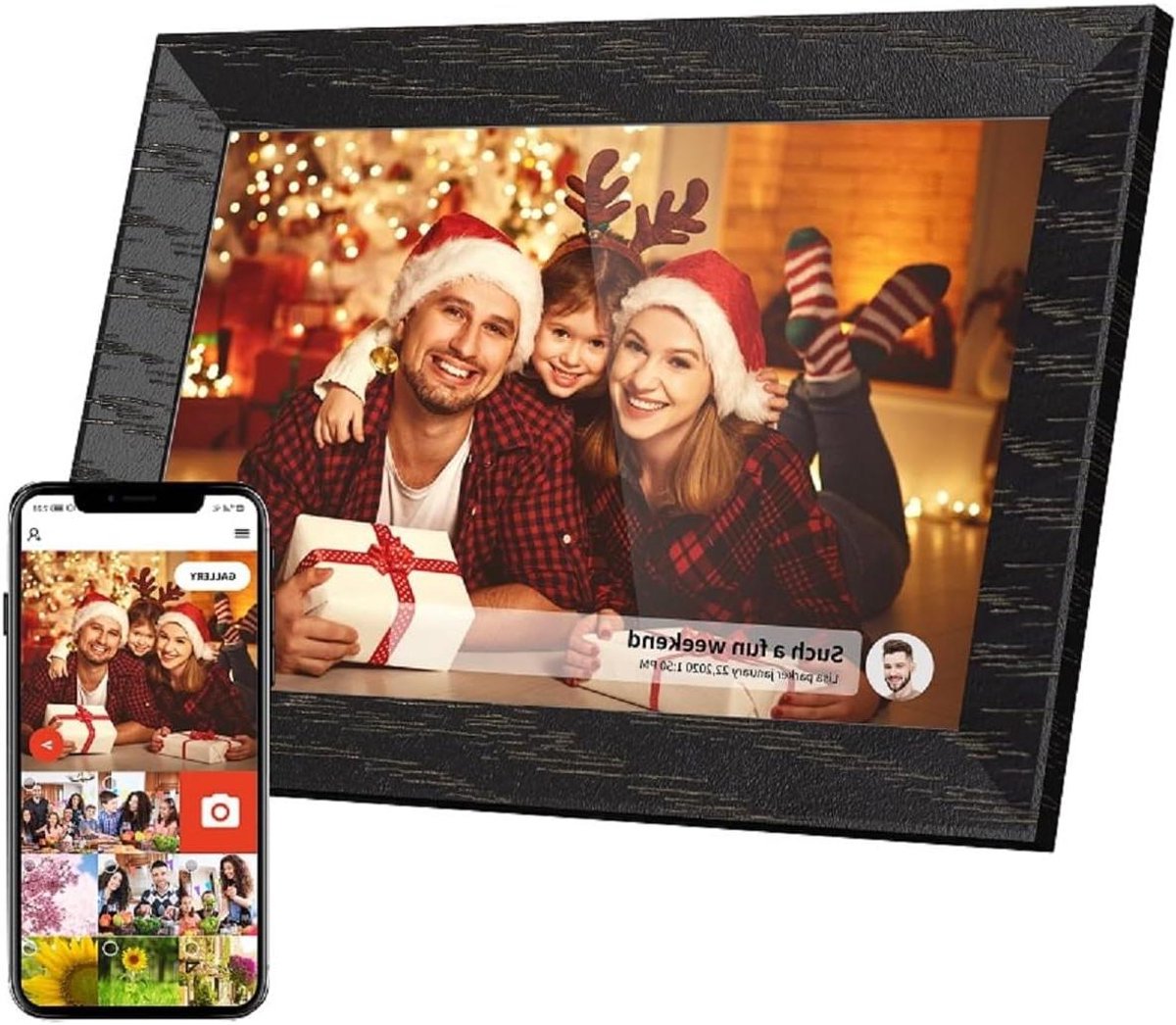 Digitale Fotolijst - WLAN Frame - Foto's Delen - HD Touchscreen - 10.1 Inch - Walnoot