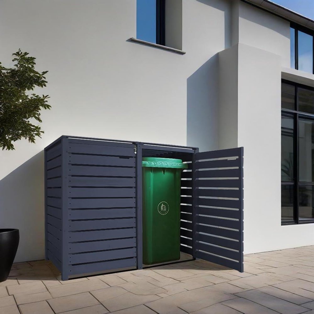 Afvalcontainer Box - Dubbele Bak - Tuin Opruimen - Eénhandige Opening - 120-240 L - Antraciet