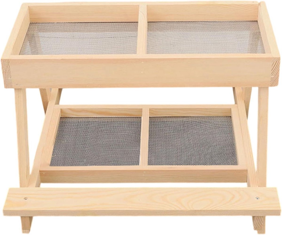 Kippenvoedertafel - Voederstation Gevogelte - Rustig Eten - Vier Voedingsvakken - 38 x 38 x 25 cm - Houtkleur
