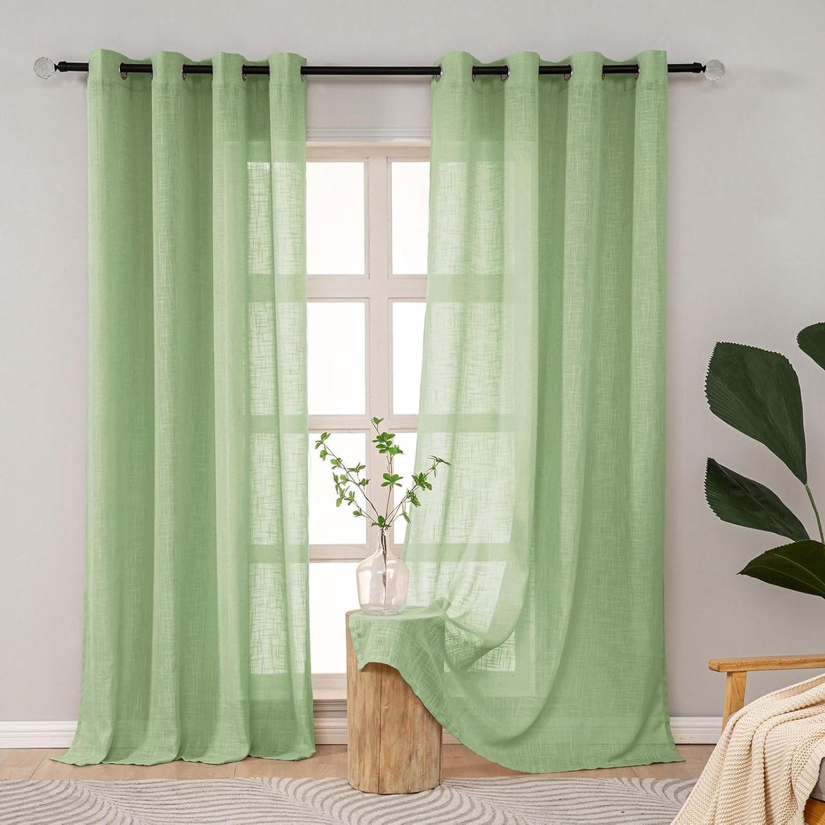 Gordijnen Set - Linnenlook Gordijnen - Woonkamer Decoratie - Semi-transparant - 2x 140x145