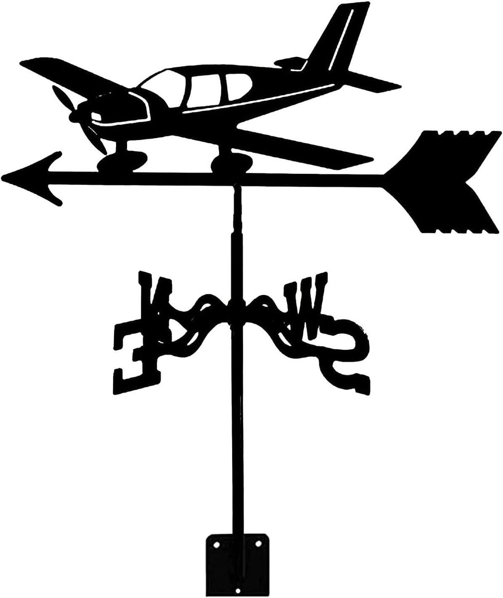 Metalen Windhaan - Windrichting Indicator - Tuindecoratie Buiten - Roestvrij Staal - Vliegtuig Model - Zwart