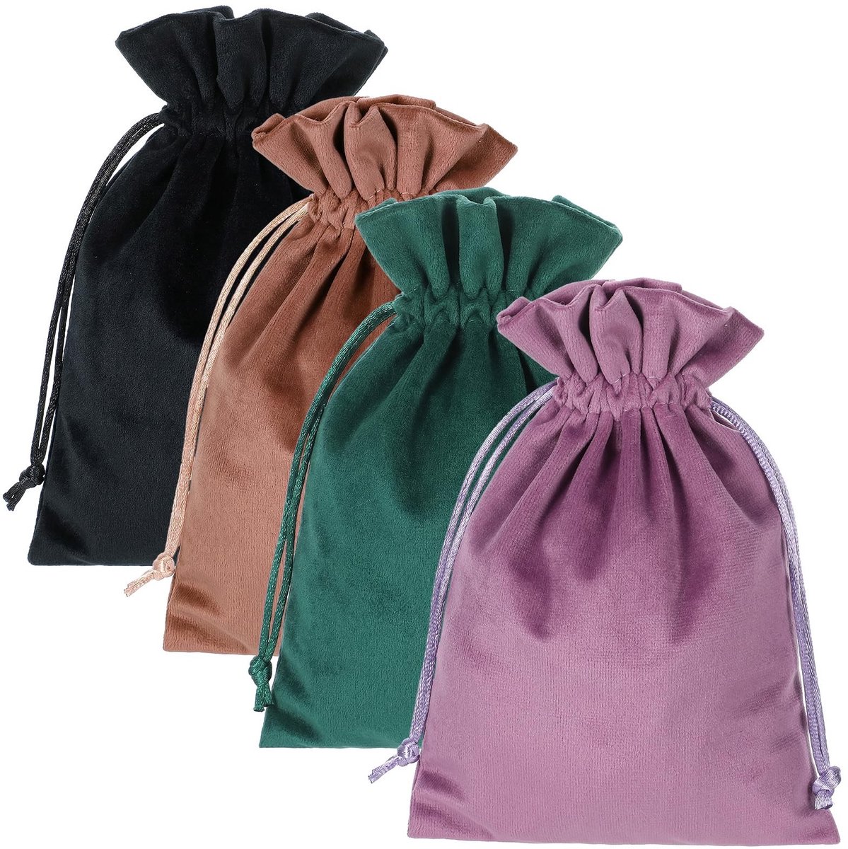 Dailygoods - Set van 4 Fluwelen Geschenkzakken met Trekkoorden
