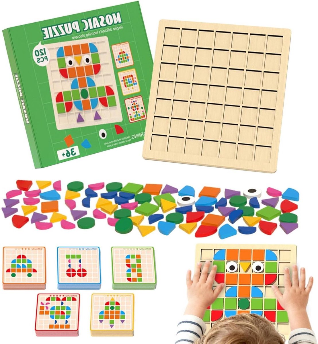 Patroonblokken Houten Puzzel - Geometrisch Speelgoed Vormen - Vroeg Leren - Kindvriendelijk Ontwerp - 25 x 24 x 0.1 cm