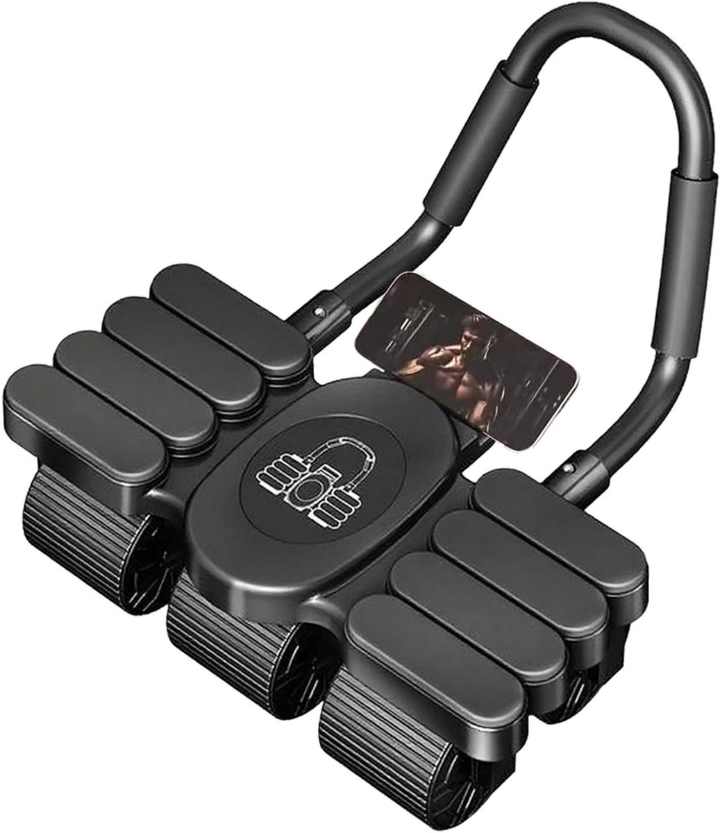Ab Roller Wiel - Buikspier Trainer - Core Versterken - Automatische Terugvering - 6 Wielen - Zwart