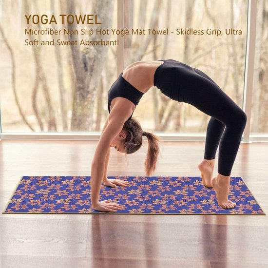 Yoga Handdoek Mat - Fitness Deken - Zweet Absorberen - Antislip Natuurlijk Rubber - 185 x 69 cm - Blauw Bloem — afbeelding 2