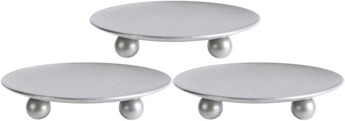 Kaarsenstandaard Set - Dienblad Kaarsen - Decoratie Huis - Stabiele Constructie - Set van 3 - Zilverkleurig