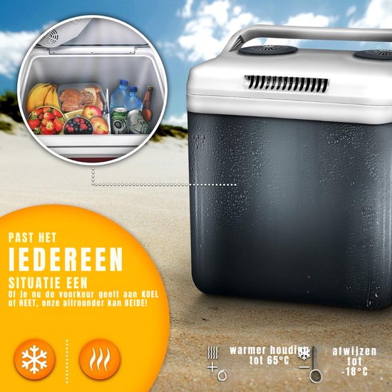 TIM® Elektrische Koelbox - 32 Liter Koelbox Elektrisch 12V 230 Volt - Koelbox Auto - Coolbox Met Verwarmingsfunctie en Lichtgewicht - Koelt & Verwarmt - Mini Koelkast - Grijs - 45cm x 32cm x 44cm van Tim — afbeelding 3