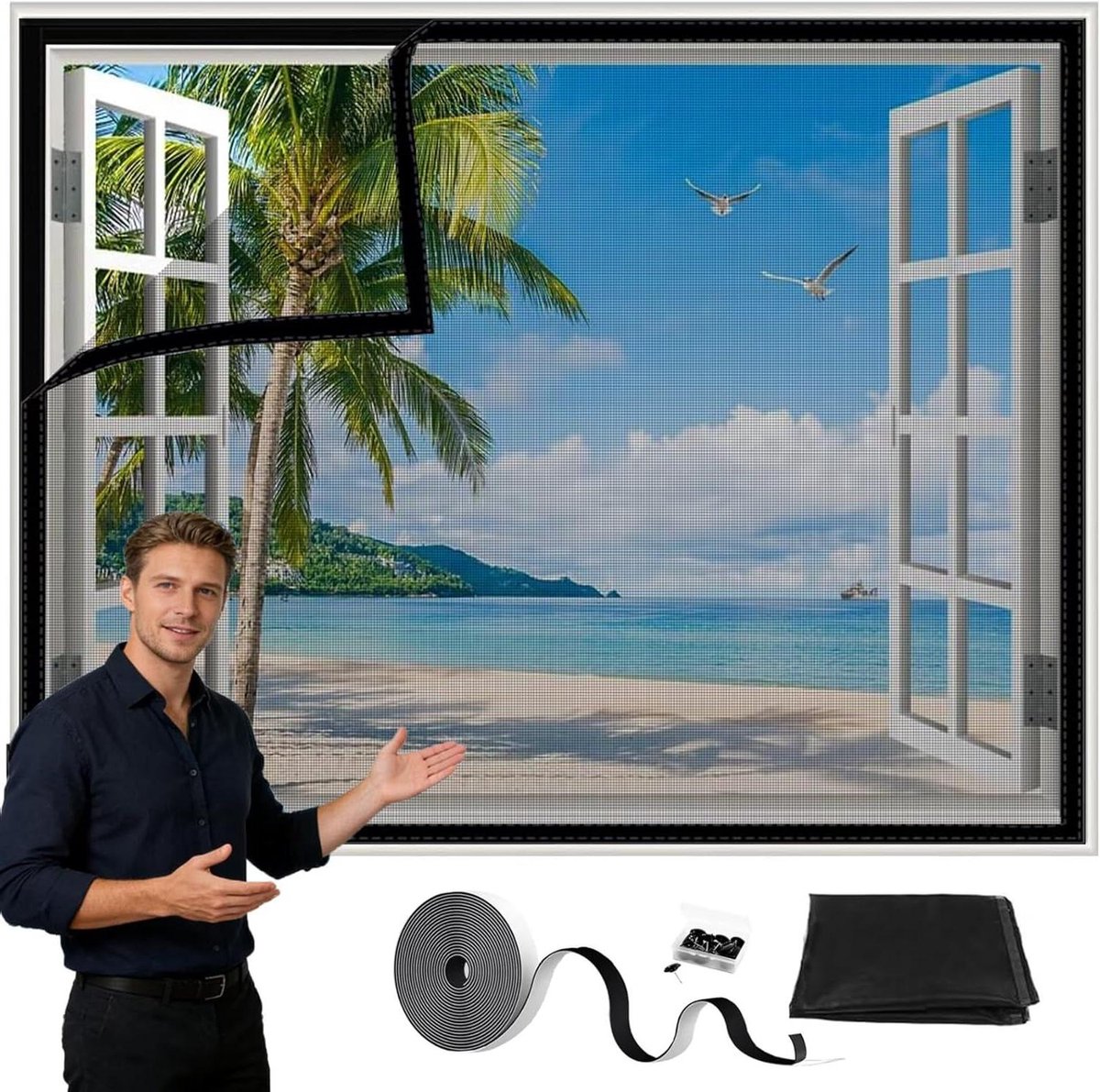 Vliegenhor Raam - Horrengaas Deurhor - Insecten Buiten Houden - Geen Boren Nodig - 130x180