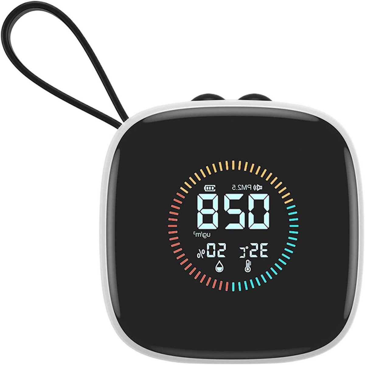 Luchtkwaliteitsmeter - Vochtigheidstester - Binnen Lucht Meten - PM2.5 Detector - 7x7x3.2cm - Zwart