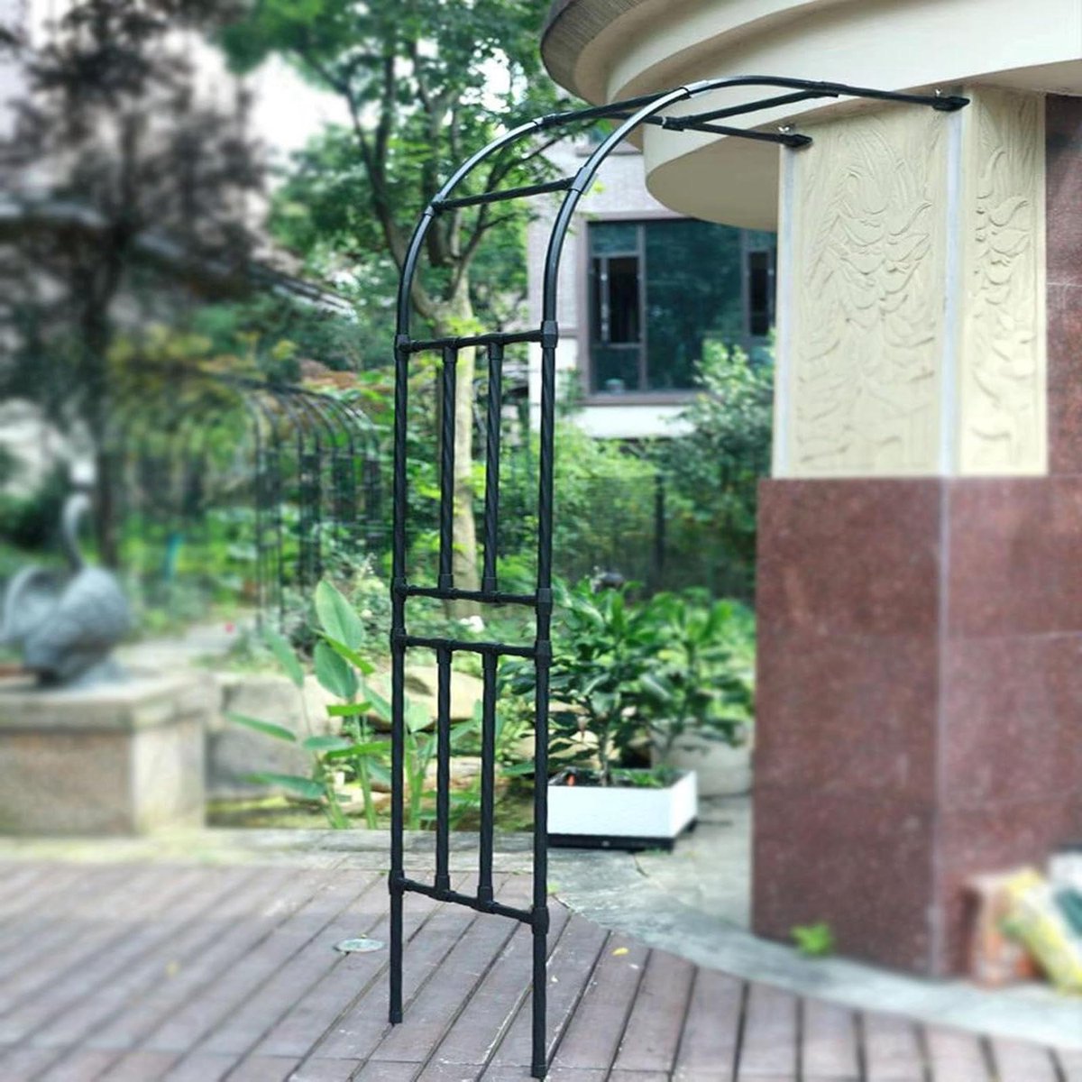Metalen Rozenboog - Halve Tuinprieel - Klimplanten Ondersteunen - Verzinkte Stalen Buizen - Tot 300 cm Breed - Zwart