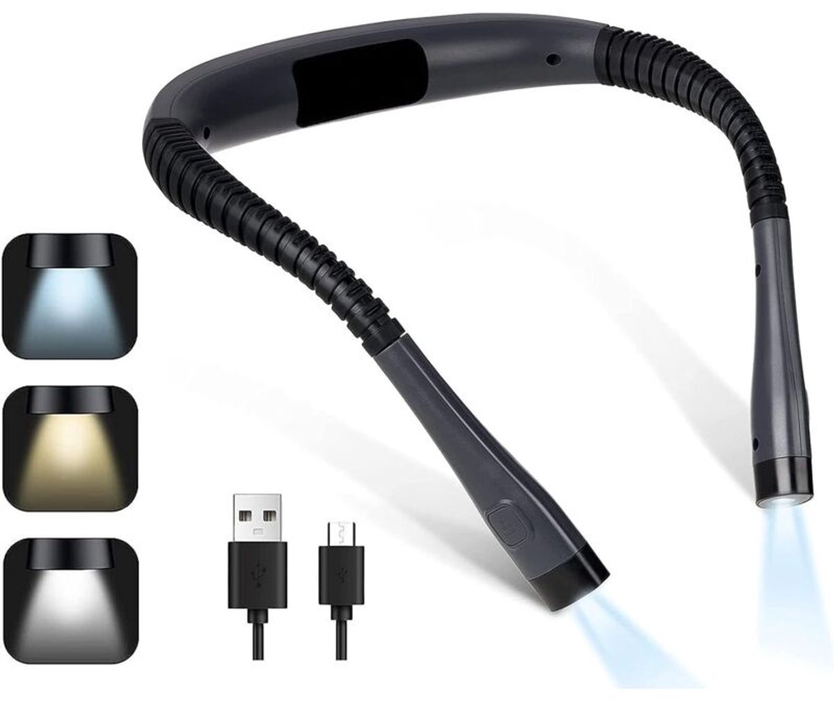 Deze oplaadbare neklamp is perfectgeschikt voor lezen naast het bed. Hij heeft drie kleuren, drie helderheidsniveaus, een inklapbare arm en een lange levensduur. Ideaalgeschikt voor lezen, breien en reparaties.