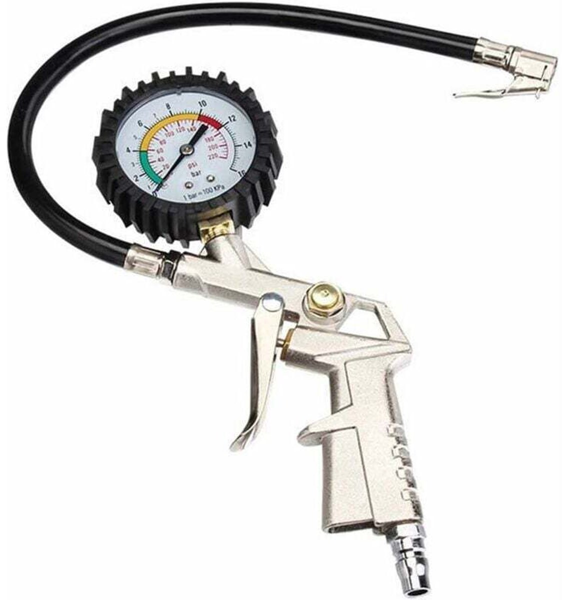 Bandenspanningsgeschikt voorer, bandenspanningsgeschikt voorer, bandenpomp, multifunctionele bandenspanningsgeschikt voorer, 0-16 bar, geschikt voor auto's/motorfietsen/fietsen