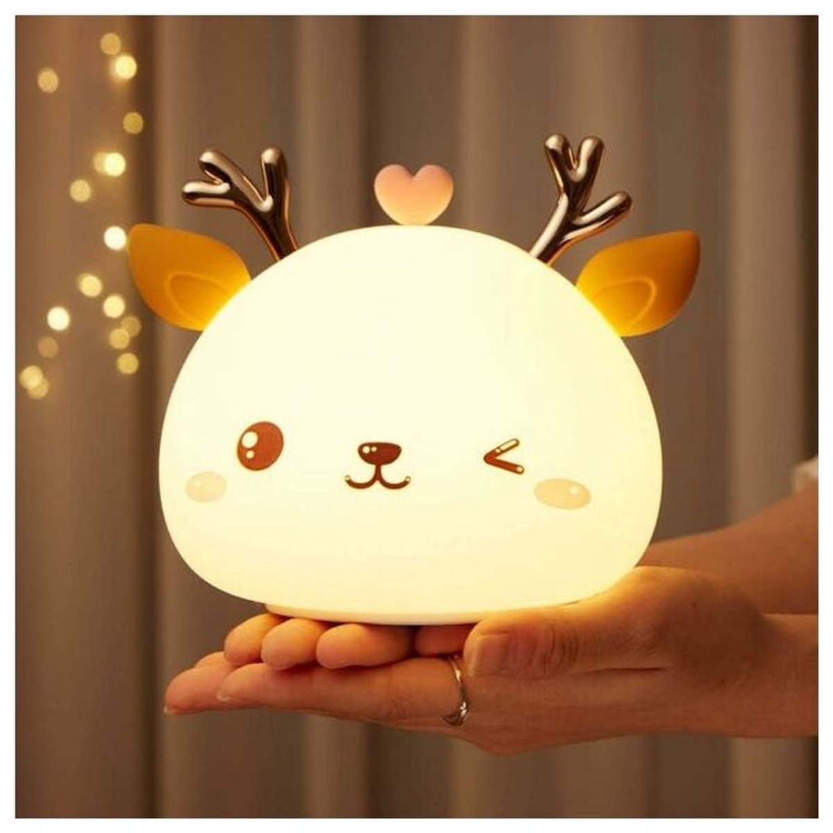 Baby nachtlampje, oplaadbaar LED kindernachtlampje, bedlampje, 7-kleurig draagbaar siliconenmateriaal, meerkleurig hertvormig aanraaklampje, cadeau.