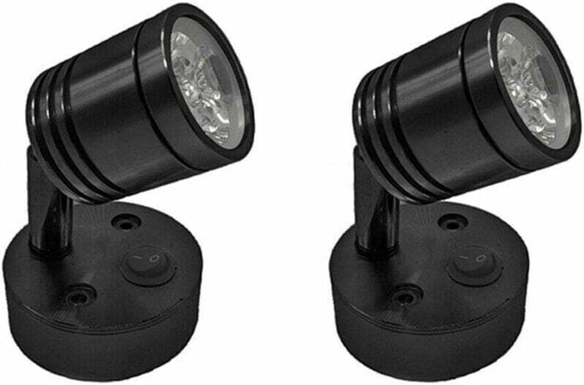 2-delige set van 12V LED-spotjes, wandlampen, leeslampen, nachtlampjes, verstelbare schakelaar, cilindrische flexibele binnenverlichtinggeschikt voor campers en caravans, geschikt voor boten en campers (zwart)
