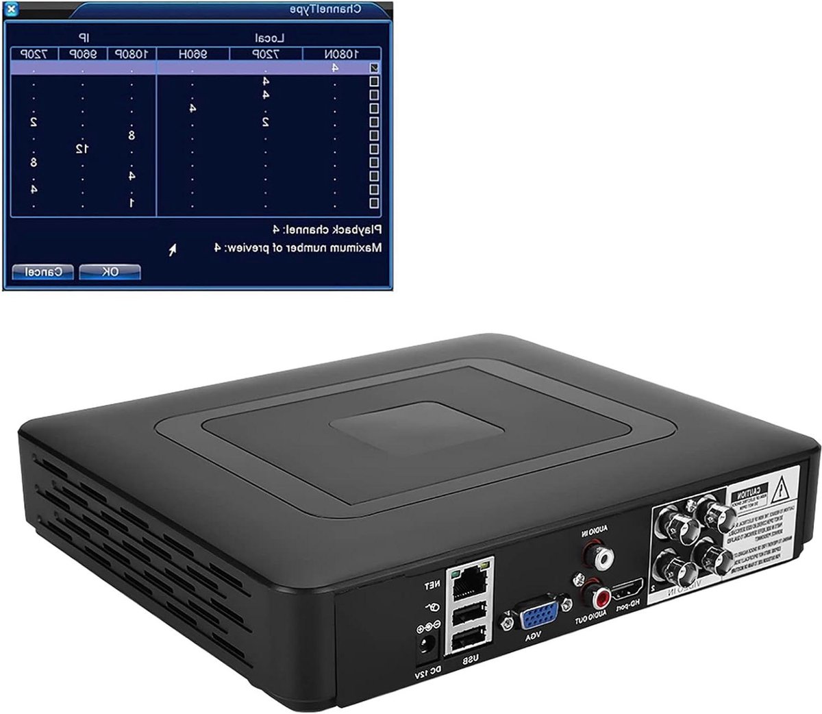 Bewakingsrecorder - CCTV recorder - Huisbeveiliging - 4-kanaals hybride - 1x1x1 cm - Zwart