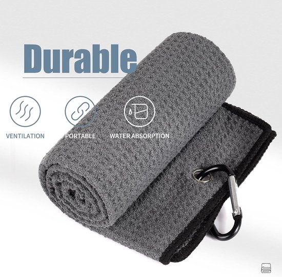 Golf Handdoek - Microfiber Doek - Golfbaan Accessoire - Wafelpatroon Reiniging - 40x53 cm - Donkergrijs — afbeelding 5